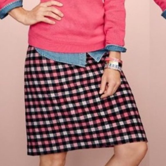 Talbots Dresses & Skirts - Talbots Pink Checkered Plaid Wool Pencil Leather Trim Skirt Size 6 New